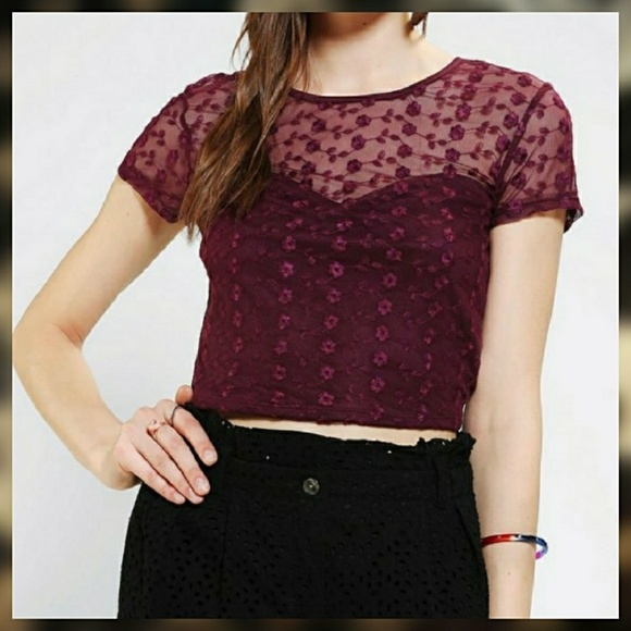 Pins & Needles Maroon Lace Crop Top Size Large - Picture 1 of 8